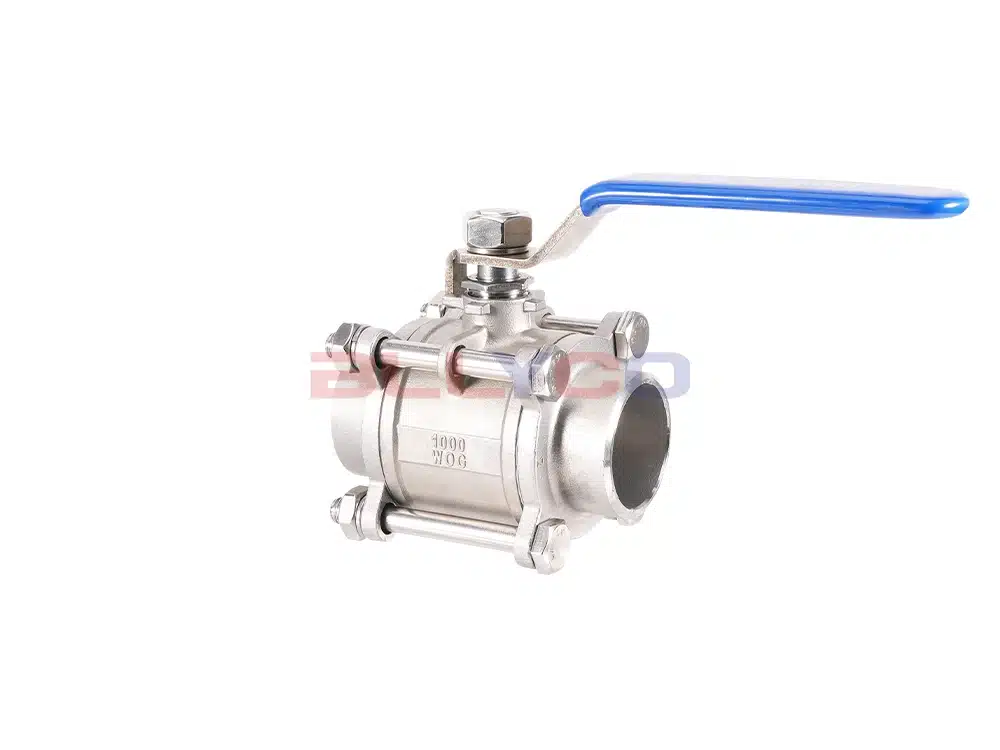 Válvula de bola de tres piezas soldada de acero inoxidable 304 Q61F-16P