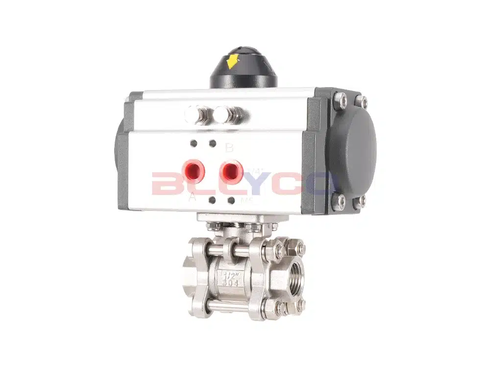 Válvula de bola neumática de tres piezas de acero inoxidable 304 Q611F-16P