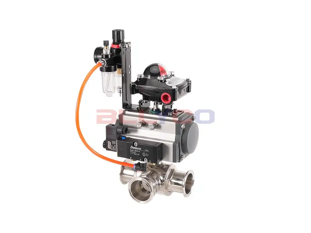 Válvula de bola neumática de tres vías y cierre rápido de acero inoxidable 304 Q685F-10P
